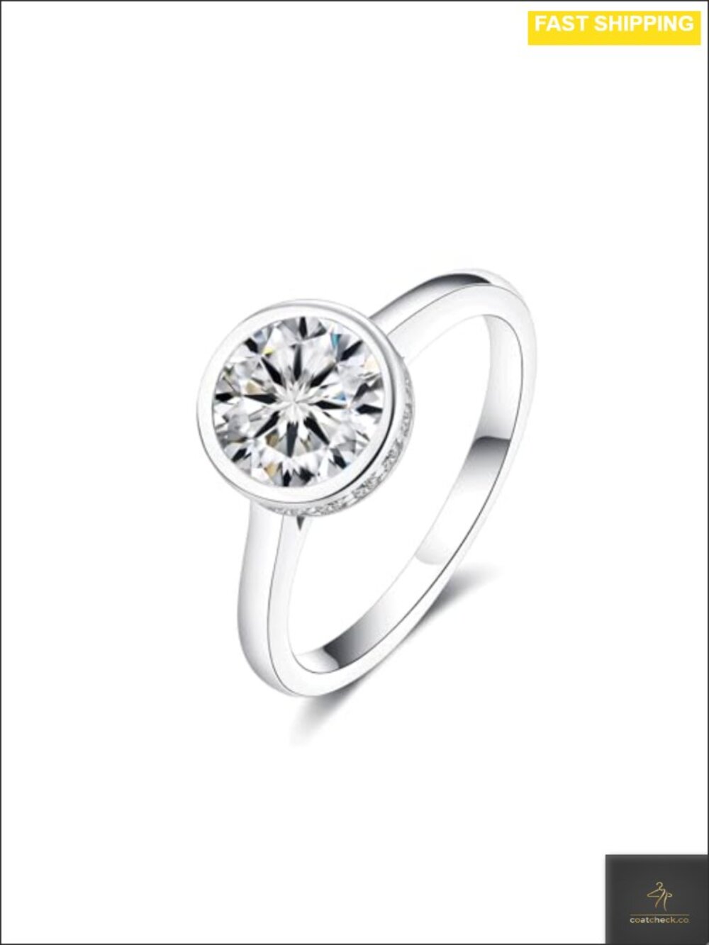Moissanite Engagement Ring 1.5 CT Bezel Set Sterling Silver Halo